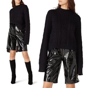 NEON BLONDE Dark Academia Oversized Black‎ Cable Knit Fisher Pullover Sweater XS